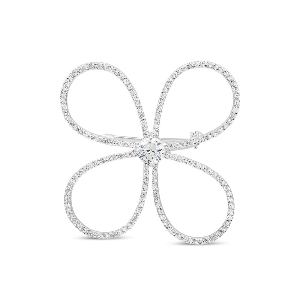 Sterling Silver Cubic Zirconia Open Flower Brooch image number 0