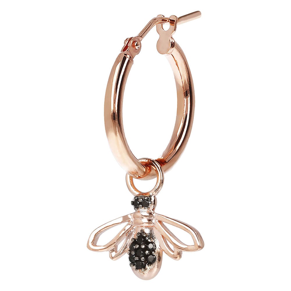 Bronzallure Altissima Collection Bee Black Spinel Single Hoop Ladies Earring image number 0