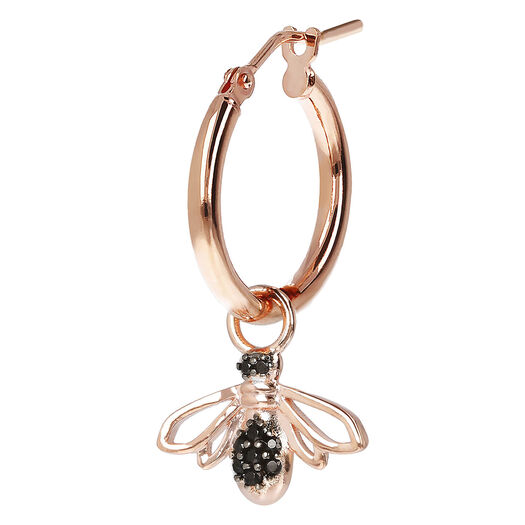 Bronzallure Altissima Collection Bee Black Spinel Single Hoop Ladies Earring