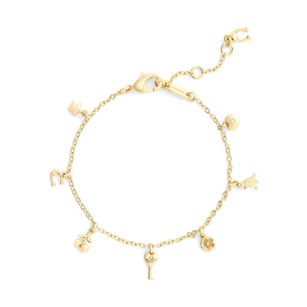 Coach Signature Gold Tone Brass Charming Charms Bracelet