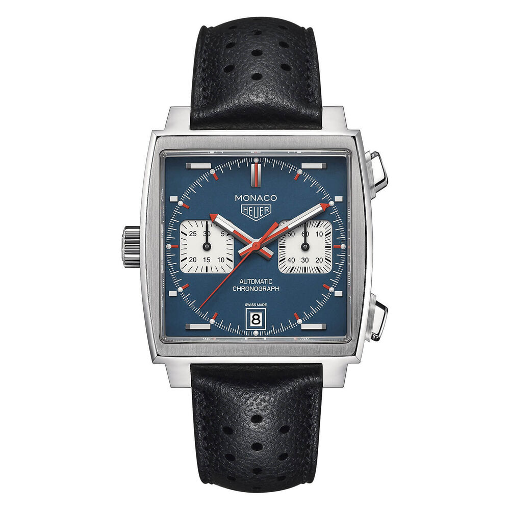 TAG Heuer Monaco Chronograph 39mm Blue Dial Black Leather Strap Watch image number 0
