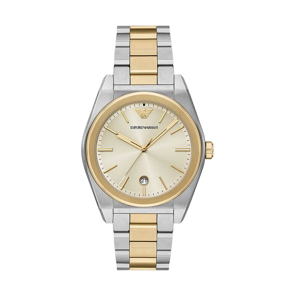 Emporio Armani 41mm Beige Dial Two Tone Stainless Steel Bracelet Watch image number 0