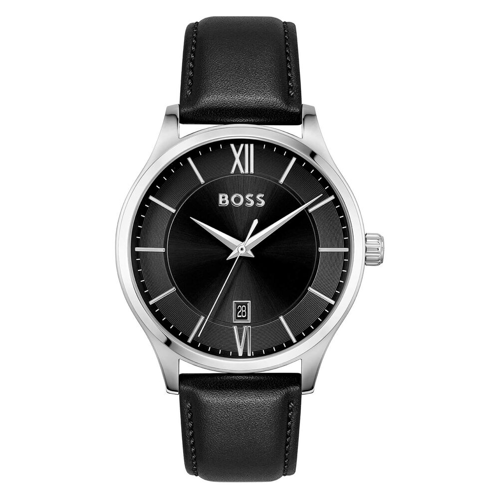 Hugo Boss Elite 41mm Quartz Black Dial Steel Case Black Leather Strap Watch image number 0