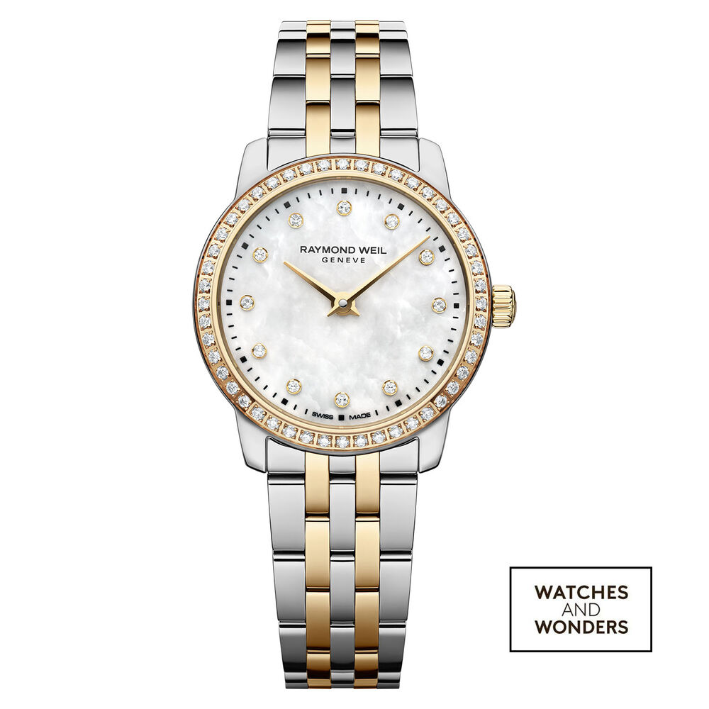 Raymond Weil Toccata Classic 24mm MOP Dial Diamond Set Bezel Gold PVD Steel Bracelet Watch