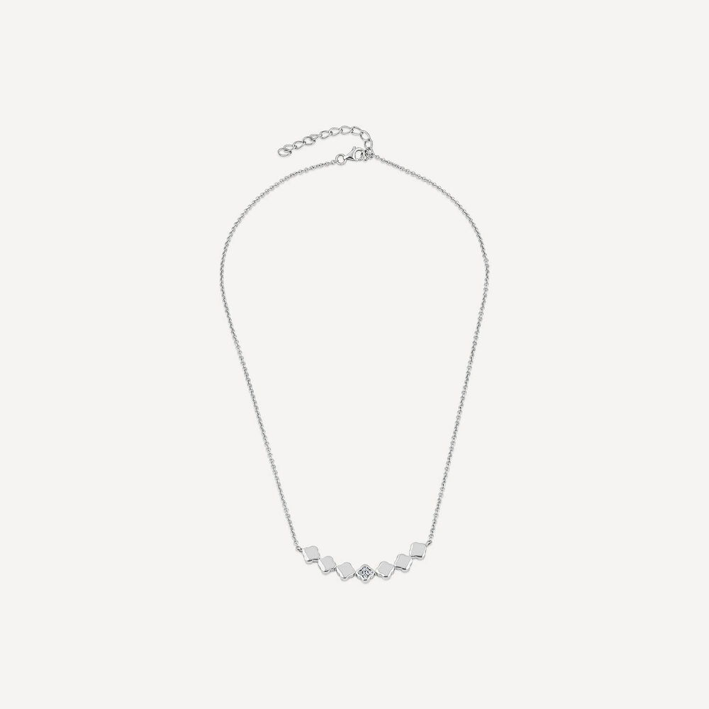 Sterling Silver Cubic Zirconia & Polished Petal Hammock Necklet image number 2