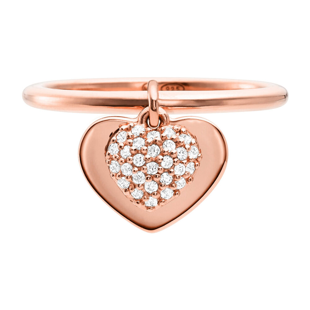 Michael Kors Love Rose Gold Plated Cubic Zirconia Heart Drop Ring image number 2