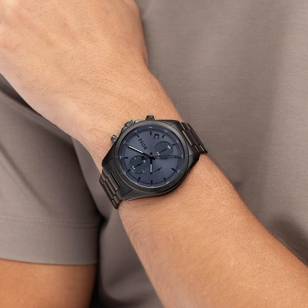 BOSS Bossletic 42mm Blue Dial Black Plated Steel Bracelet Watch