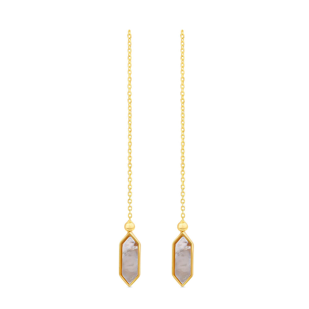 9ct Yellow Gold Mother of Pearl Oblong Hexagon Chain Pull Through Drop Earrings