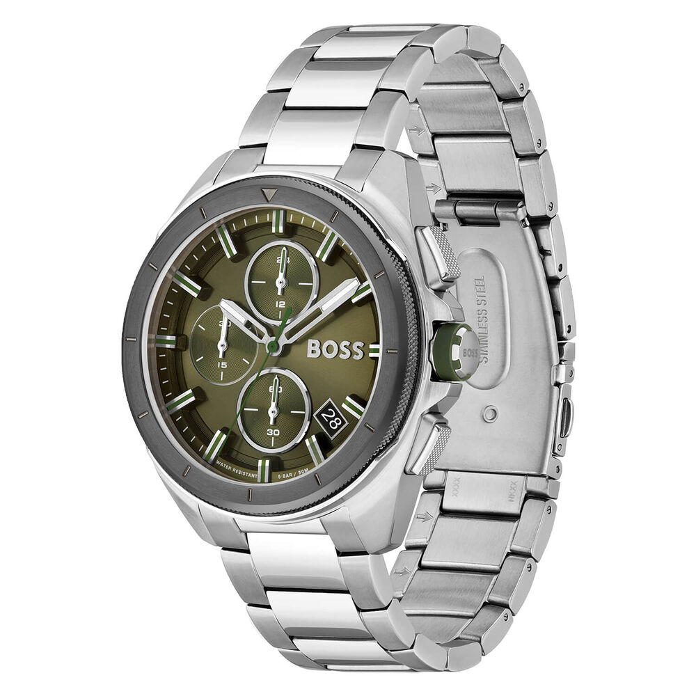 Hugo Boss Volane Chronograph 44mm Quartz Green Dial Steel Case Bracelet Watch image number 1