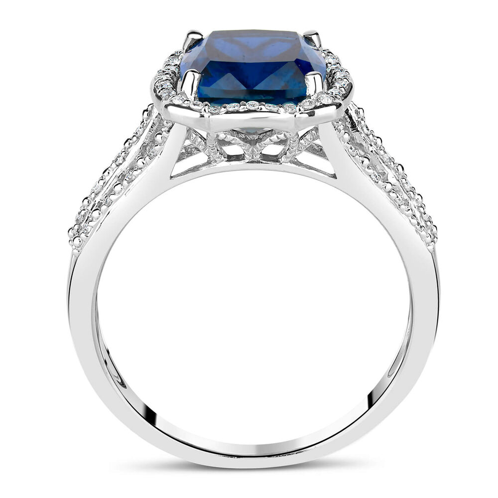 9ct White Gold 0.15ct Diamond and Created Sapphire Halo Ring image number 2