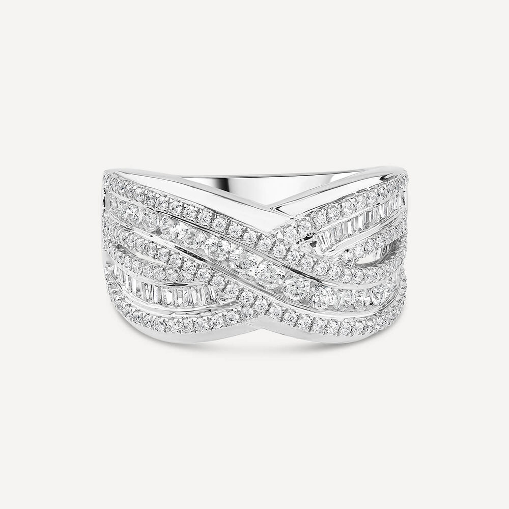 Platinum 1.00ct Round & Baguette Diamond Crossover Band Ring image number 4