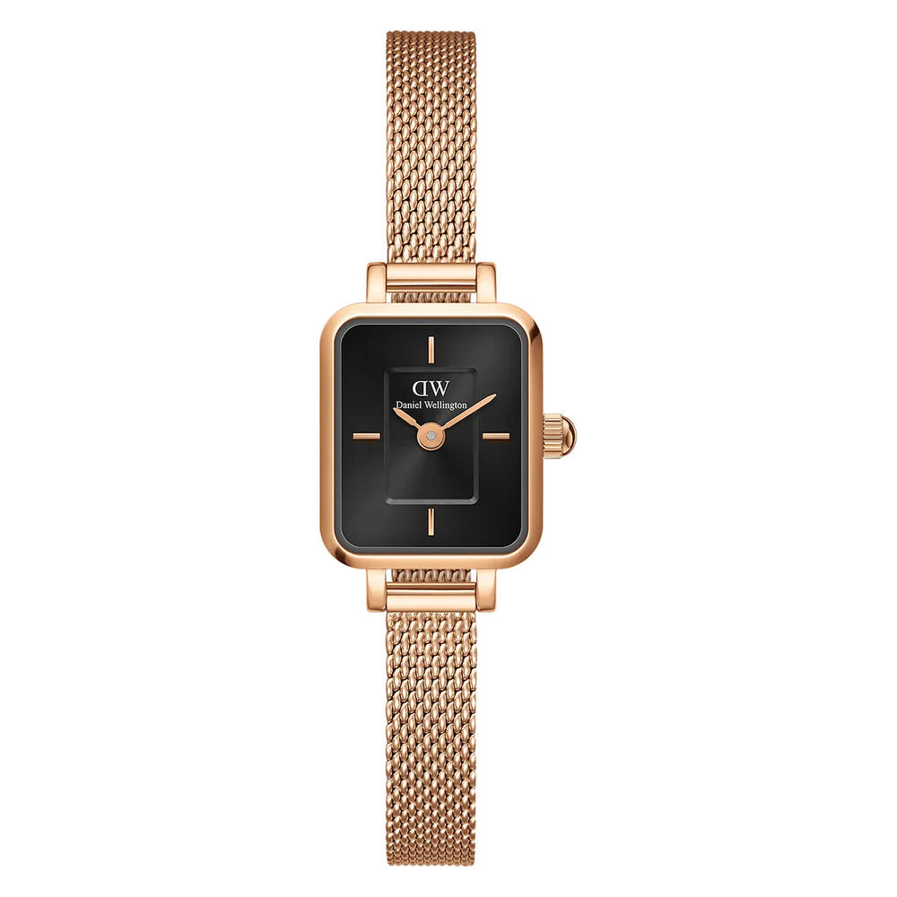 Daniel Wellington Micro 15,5x18mm Black Dial Rose Gold Mesh Bracelet Watch image number 0