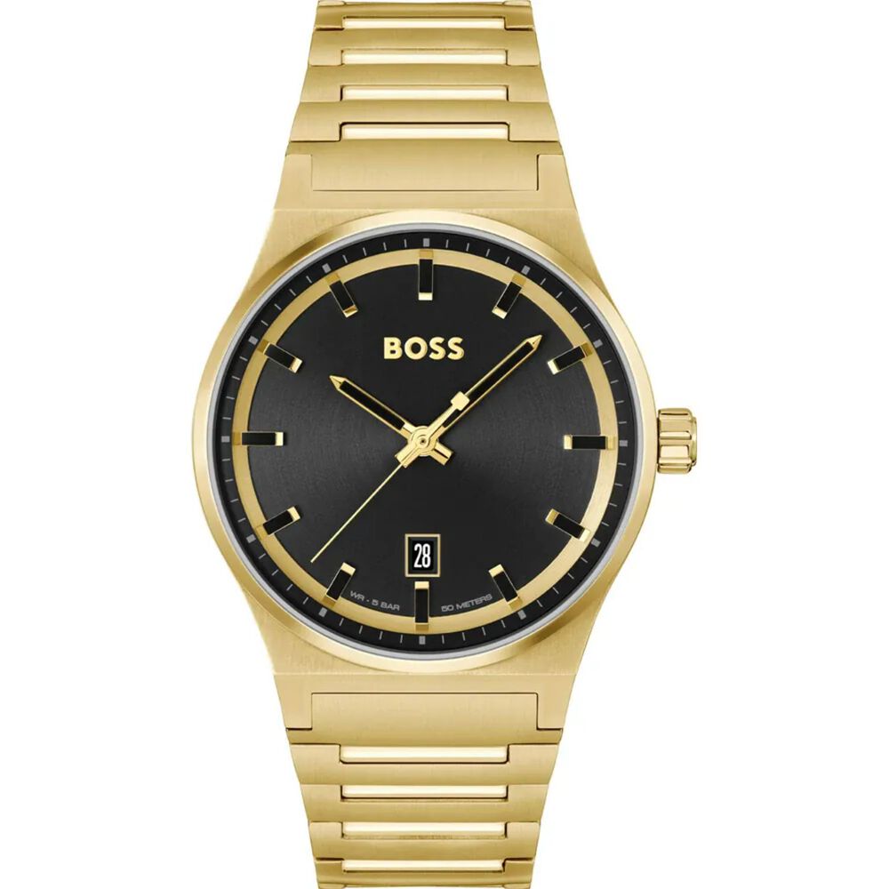 BOSS Candor 41mm Black Dial Yellow Gold IP Case Watch image number 0
