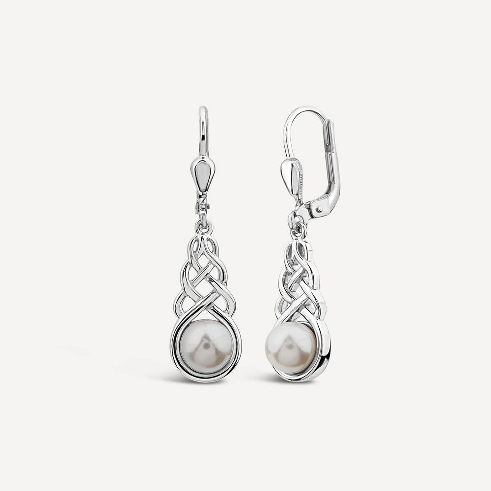 Sterling Silver Fresh Water Pearl Celtic Drop Earrings image number 1