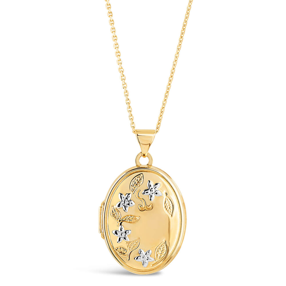 9ct two colour gold flower locket (Chain Included)