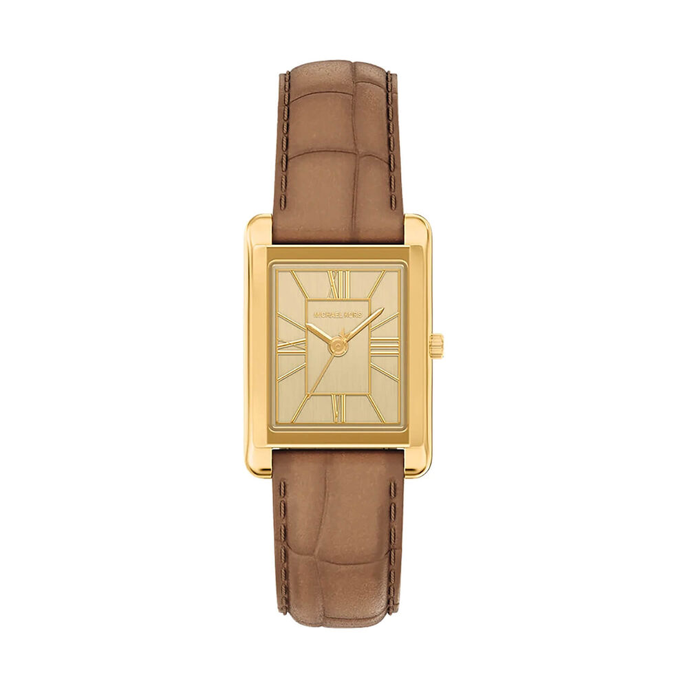 Michael Kors Essex 26mm Gold Dial Brown Leather Strap Watch