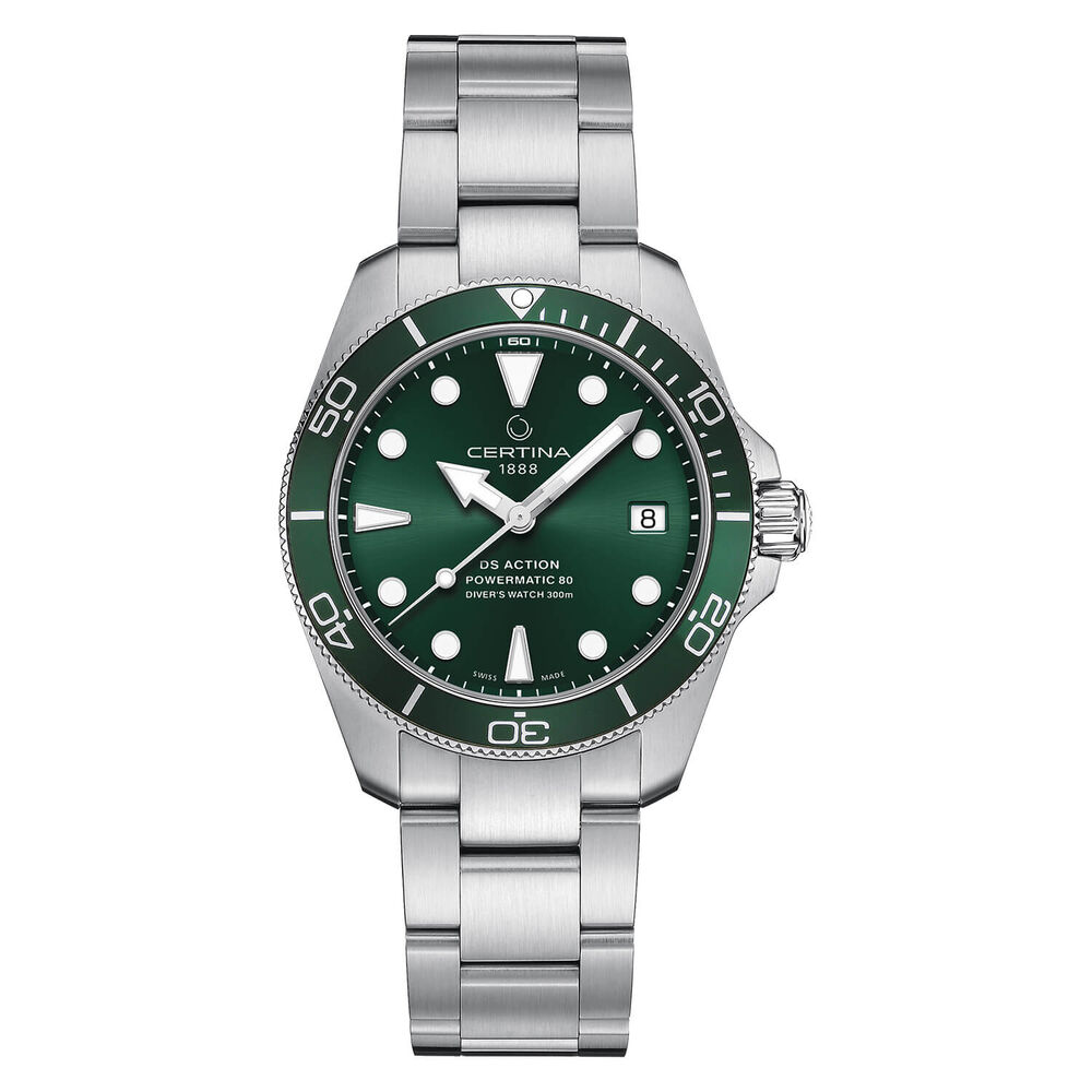 Certina DS Action Diver 38mm Green Dial Steel Case Bracelet Watch image number 0