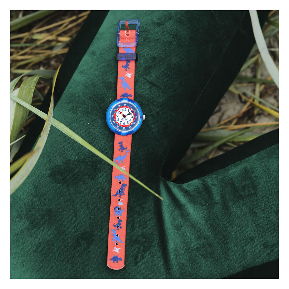 Flik Flak Childrens Quartz Red Strap Blue and White Dial Dinosaur Watch image number 3