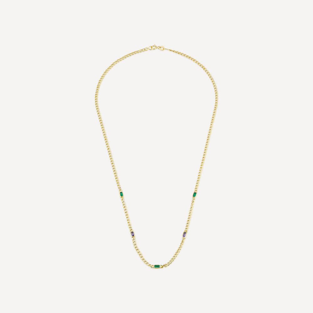 9ct Yellow Gold Multi Coloured Stones Curved Link Necklet image number 2