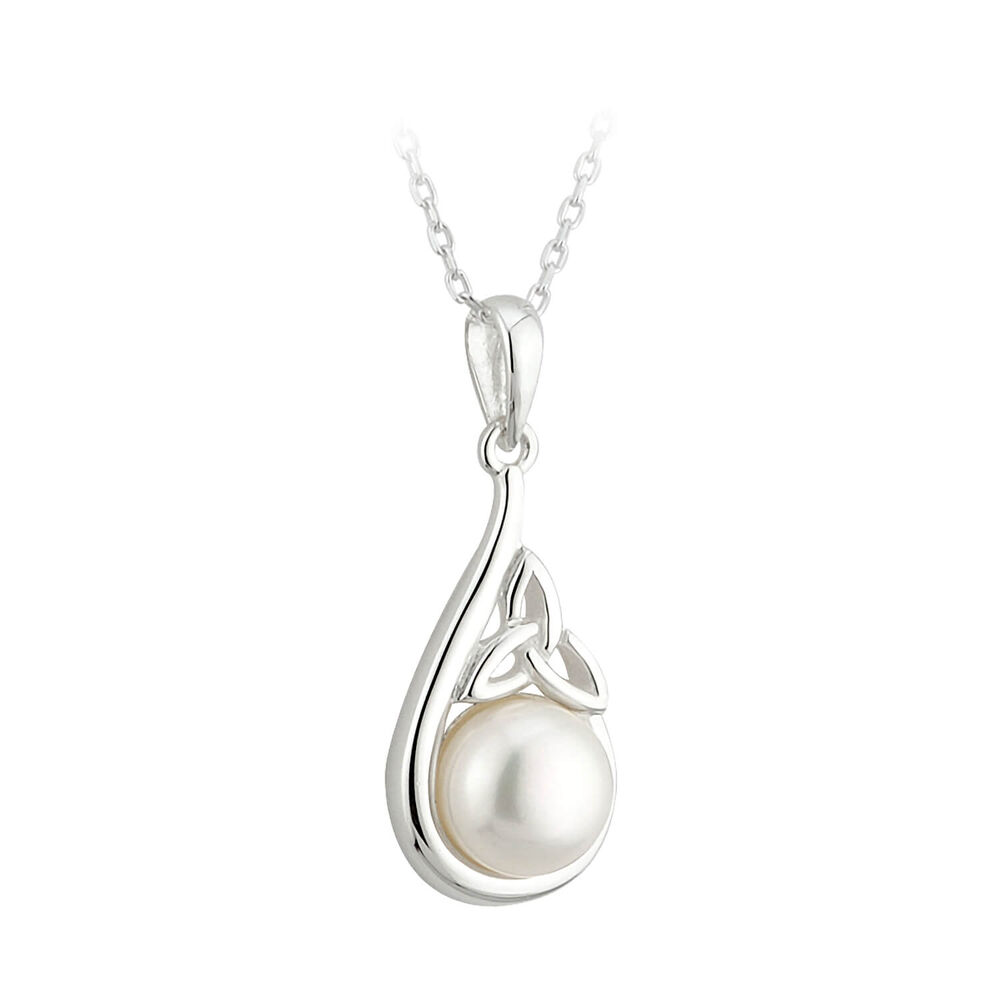 Sterling Silver Half Pearl Trinity Knot Pendant image number 0