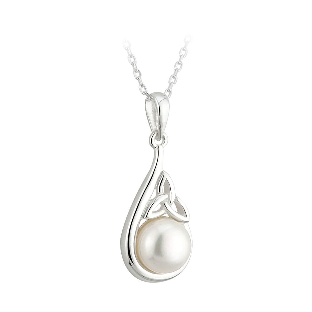 Sterling Silver Half Pearl Trinity Knot Pendant.