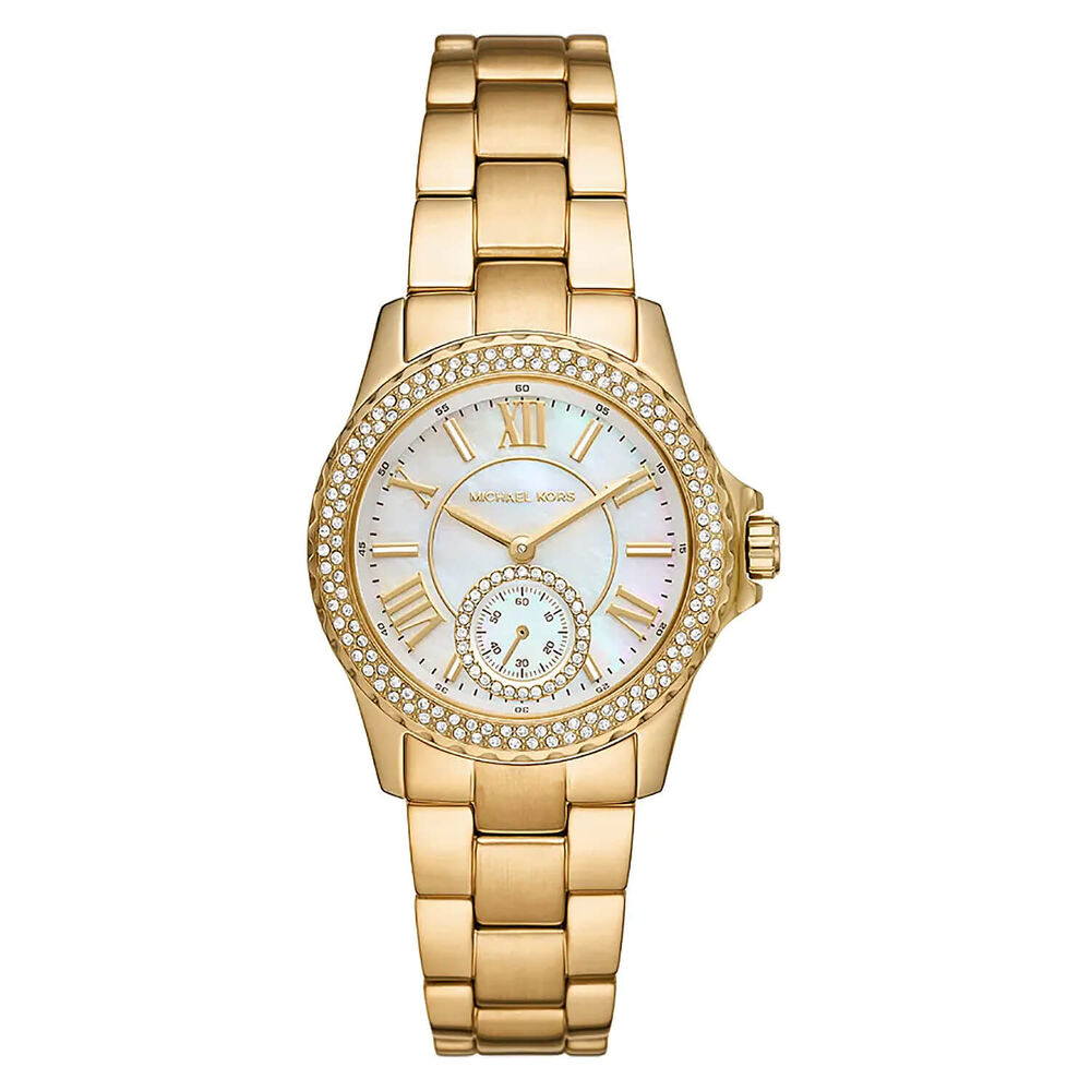 Michael Kors Mini Everest 33mm Pearlised Dial Yellow Gold PVD Case Watch