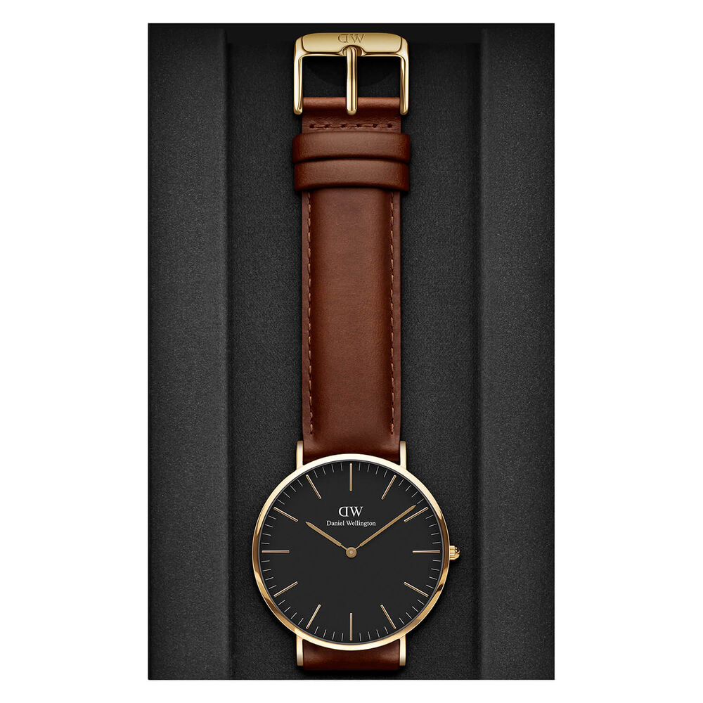 Daniel Wellington Clasic St Mawe's 40mm Black Dial Brown Leather Strap Watch image number 2