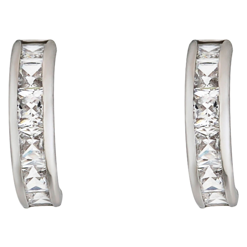 9ct White Gold Cubic Zirconia Hoop Earrings image number 0