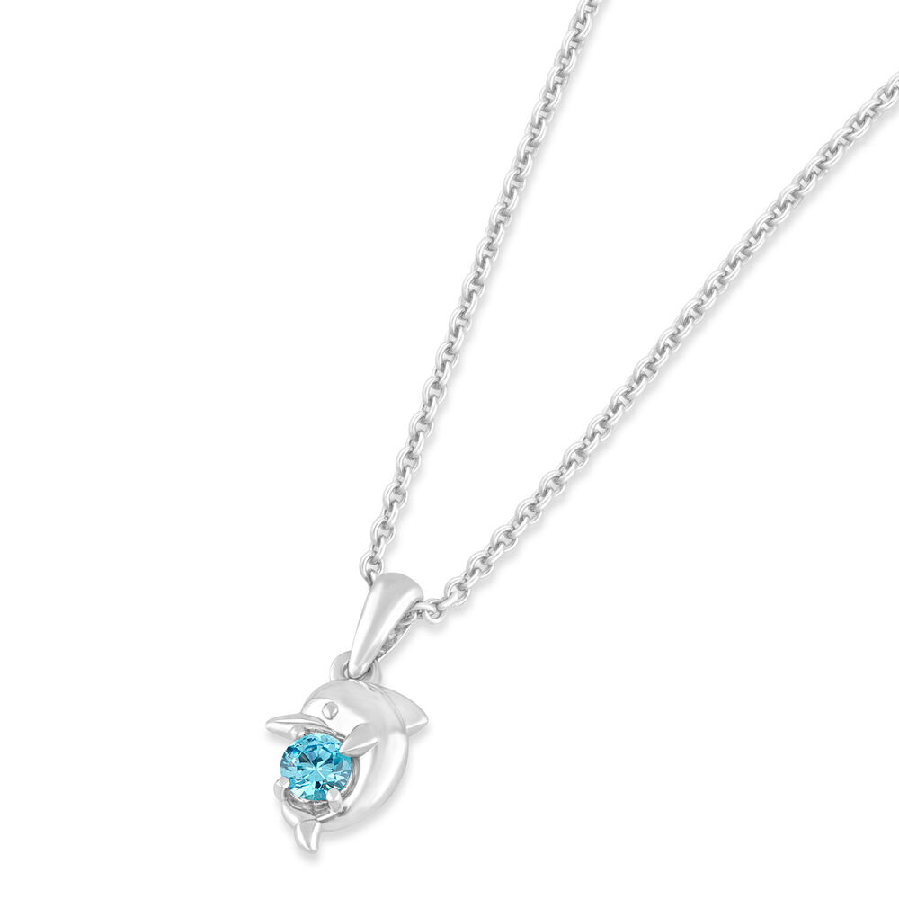 Little Treasure Sterling Silver Blue Crystal Dolphin Pendant (Chain Included)