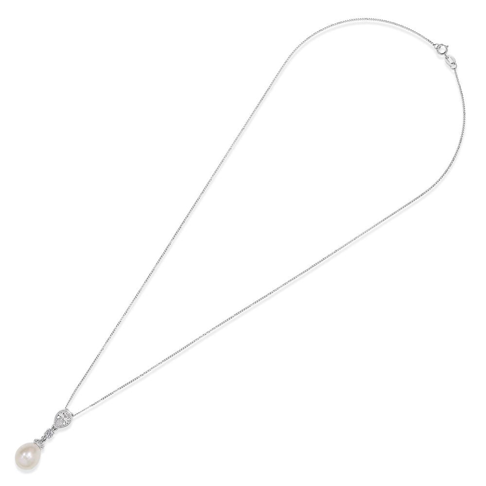 9ct White Gold Oval Freshwater Pearl Cubic Zirconia Round & Pear Top Pendant (Chain Included) image number 3