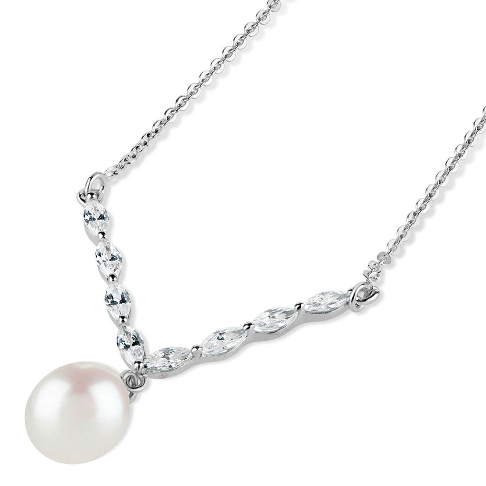 Sterling Silver Marquis Cubic Zirconia With Forward Drop Necklet image number 2