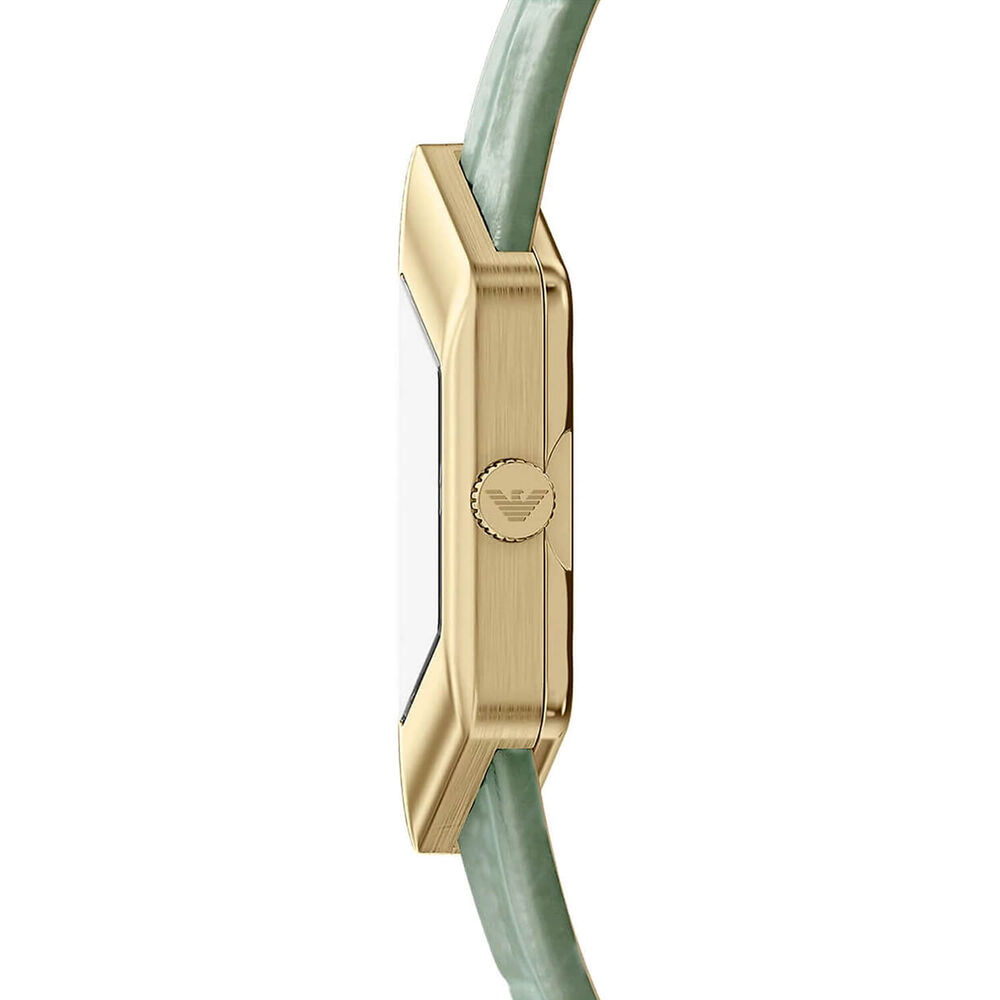 Emporio Armani 34x18mm Gold Tone Dial Green Leather Strap Watch