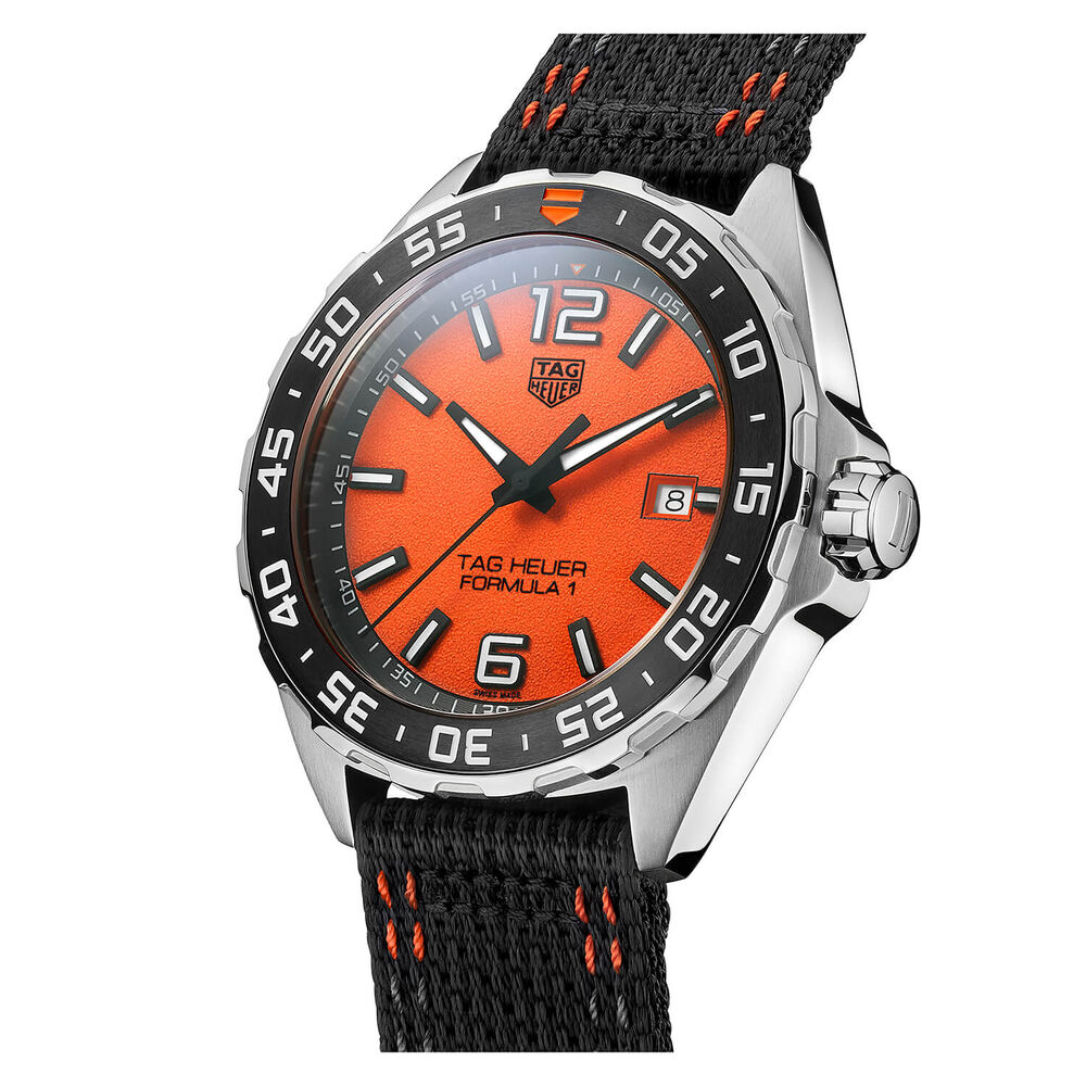 TAG Heuer Formula 1 Quartz 43mm Orange Dial Black Bezel Steel Case Fabric Strap Watch