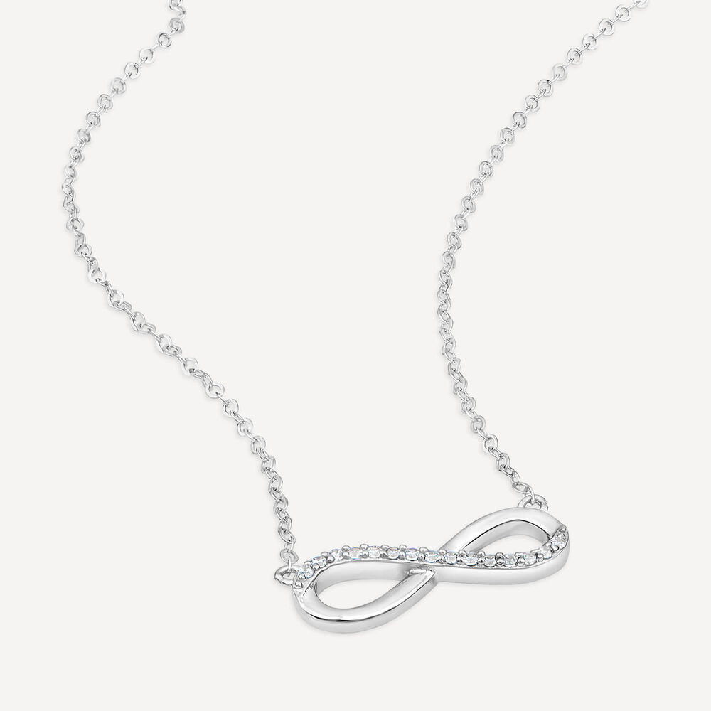 9ct White Gold Cubic Zirconia Set Infinity Necklet image number 2