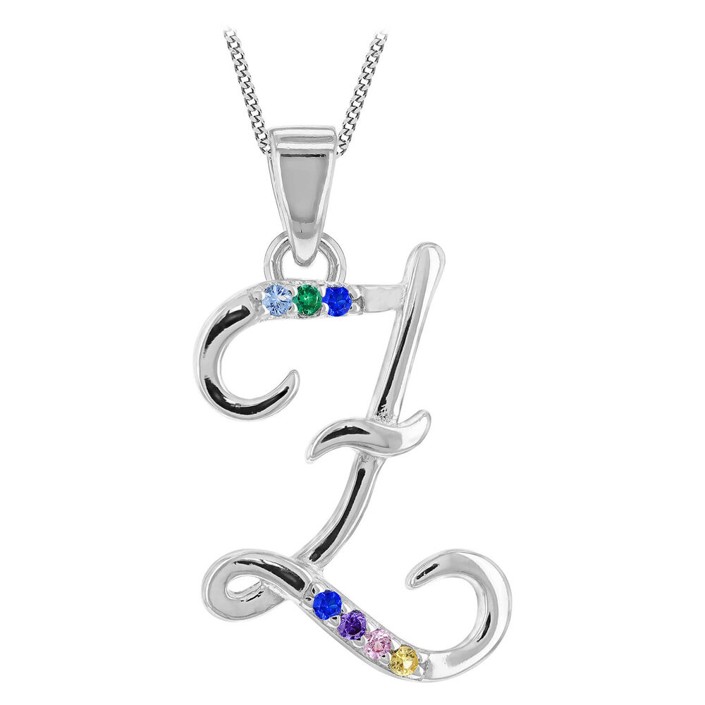 Sterling Silver Coloured Stone Set Initial "Z" Pendant - Chain Included image number 0