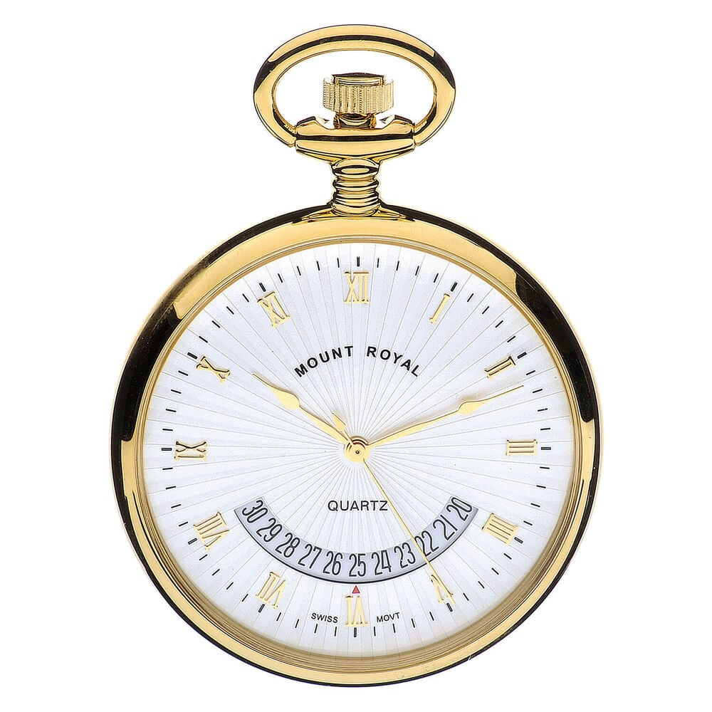 Mount Royal Gold Plated Cream Dial Roman Date Feature Pocket Watch image number 0