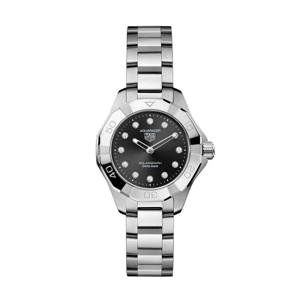 TAG Heuer Aquaracer Professional Solargraph 100 28mm Black Dial Diamonds Steel Bracelet Watch