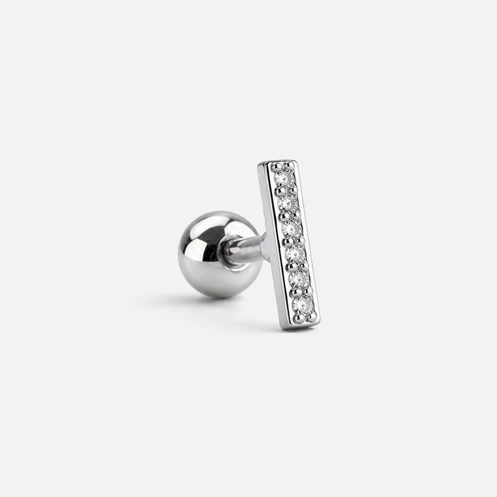 Sterling Silver Cubic Zirconia Bar Single Stud Earring