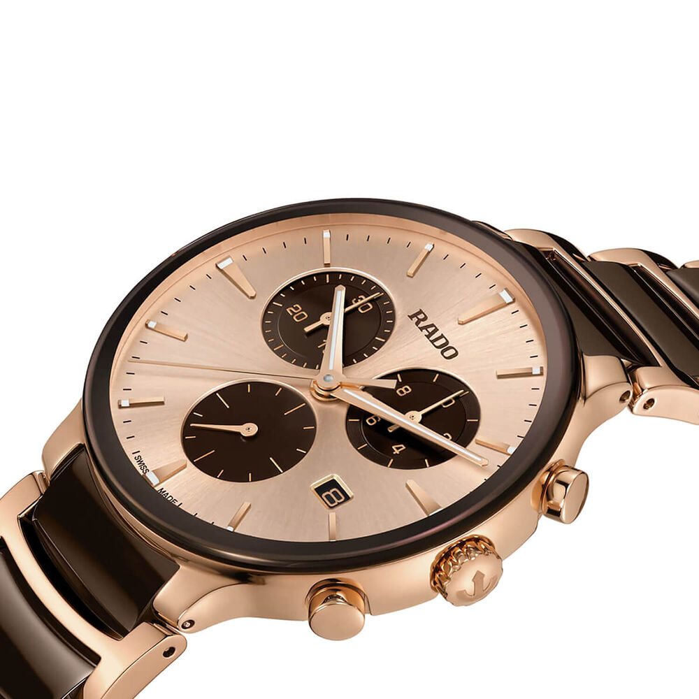 Rado Centrix Chronograph 41mm Rose Gold Dial Steel & Ceramic Bracelet Watch image number 1