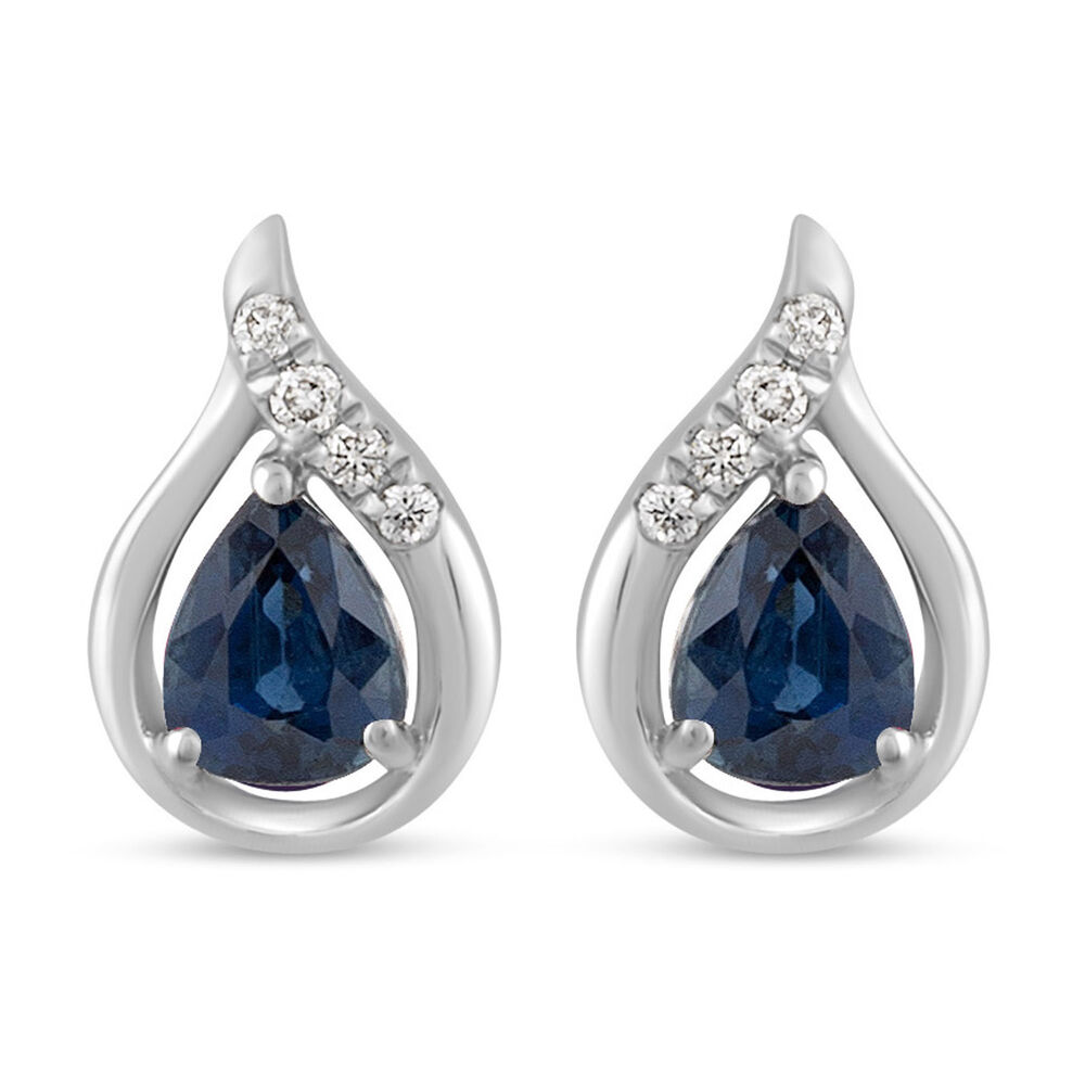 9ct White Gold Pear Sapphire and Diamond Teardrop Stud Earrings image number 0