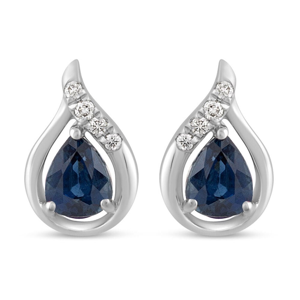 9ct White Gold Pear Created Sapphire and Diamond Teardrop Stud Earrings