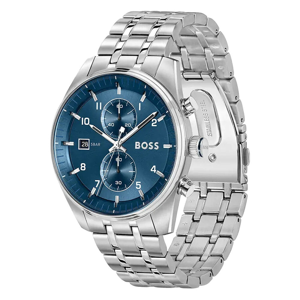 BOSS Skytraveller 44mm Blue Dial Steel Bracelet Watch image number 1
