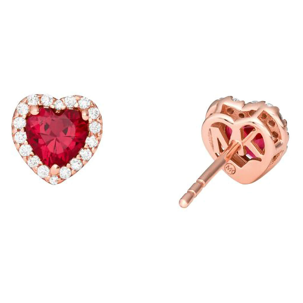 Michael Kors Brilliance Rose Gold Plated Red Heart Halo Stud Earrings