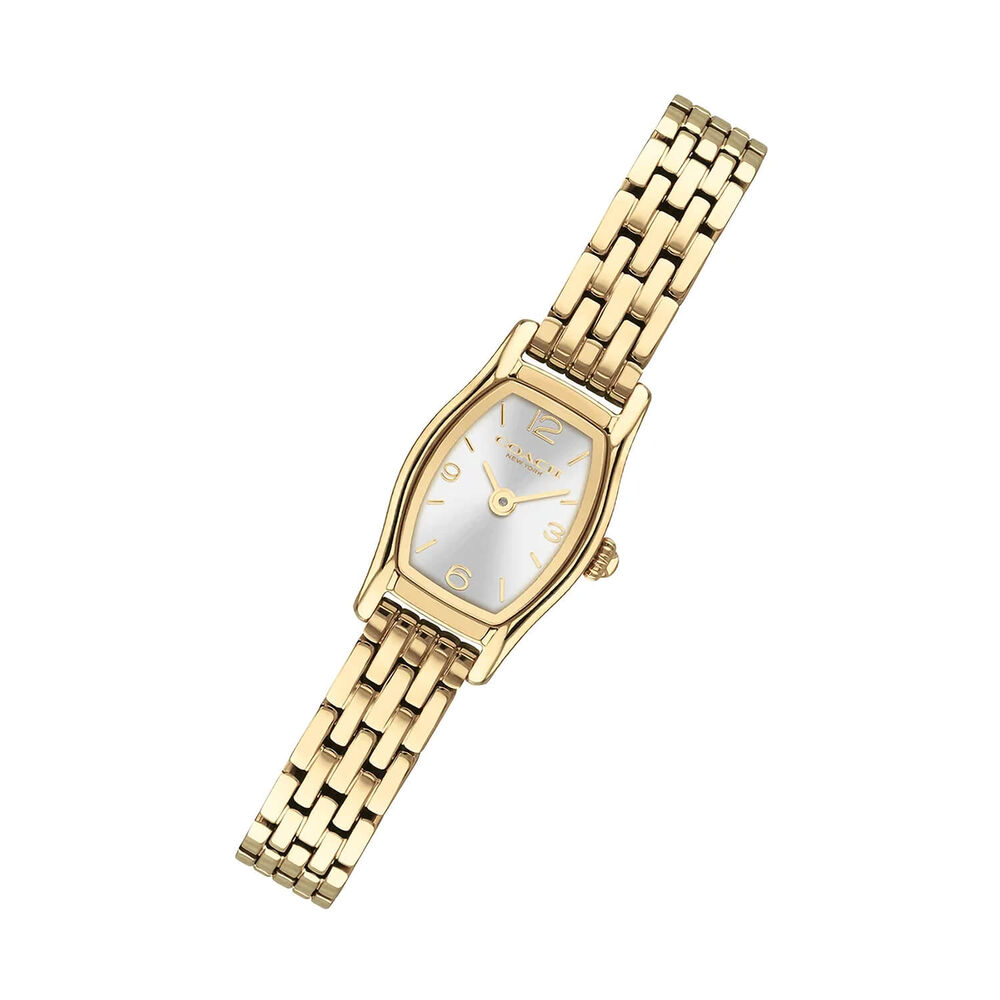 Coach Greta 15.3x25.6mm Silver White Dial Gold Plated Steel Bracelet Watch