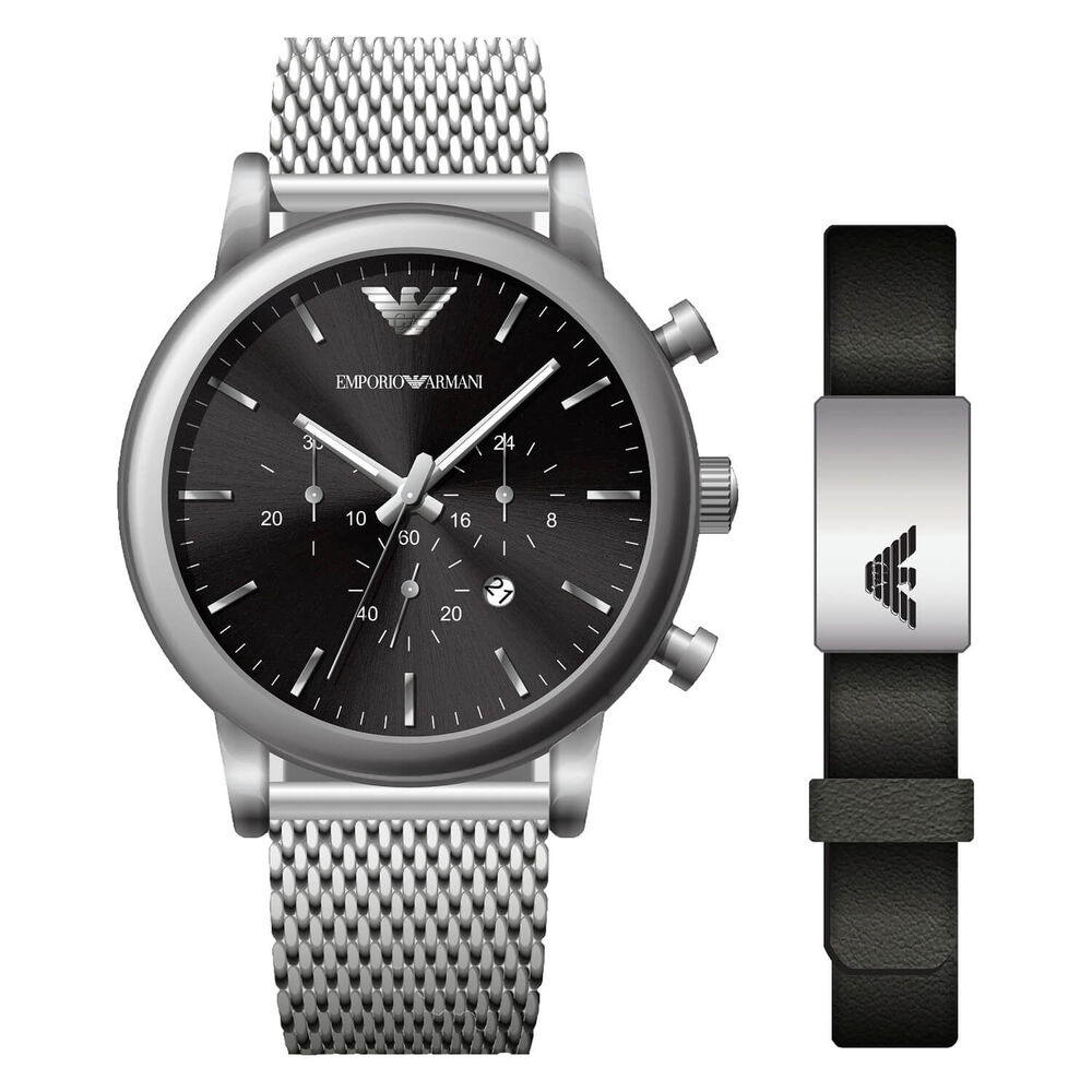 Emporio Armani Luigi 46mm Black Dial Bracelet & Black Strap Set Watch