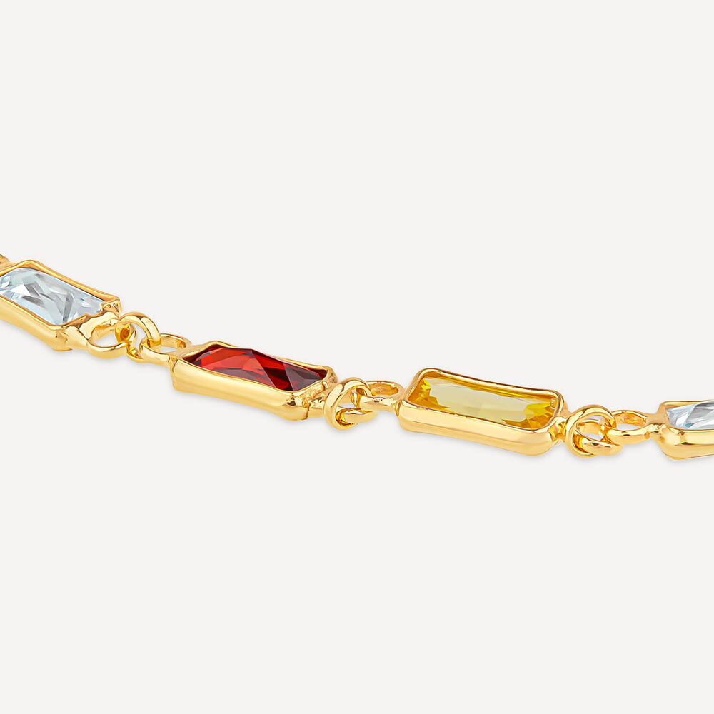 Silver & Yellow Gold Plated Rectangle Multi Colour Stone Bracelet image number 2