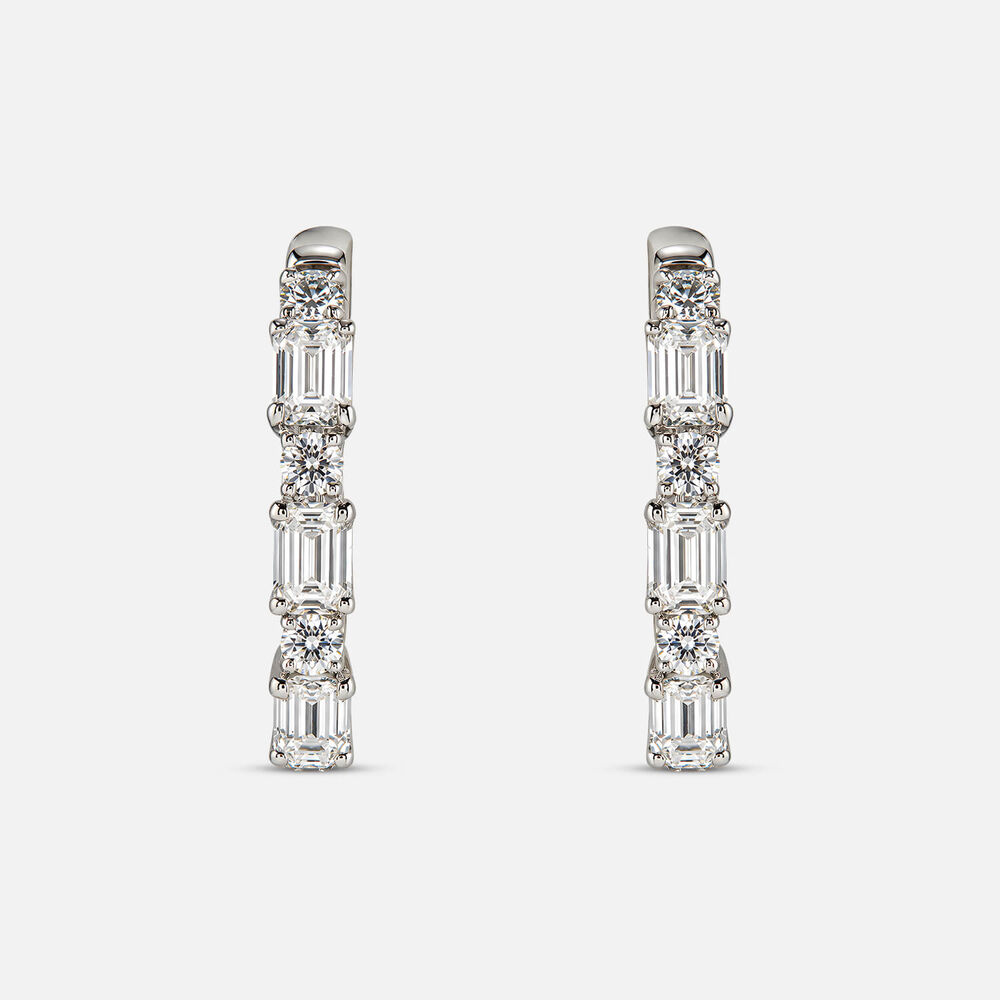 Born Contour 9ct White Gold 1.50ct Lab Grown Emerald & Round Diamond Huggie Earrings