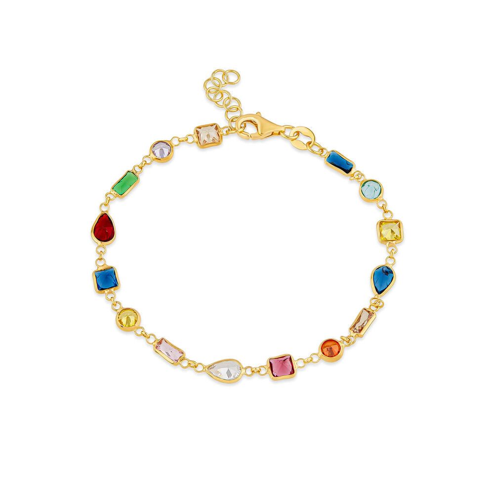 Silver & Yellow Gold Plated Multi Colour & Shape Stone Bracelet image number 0