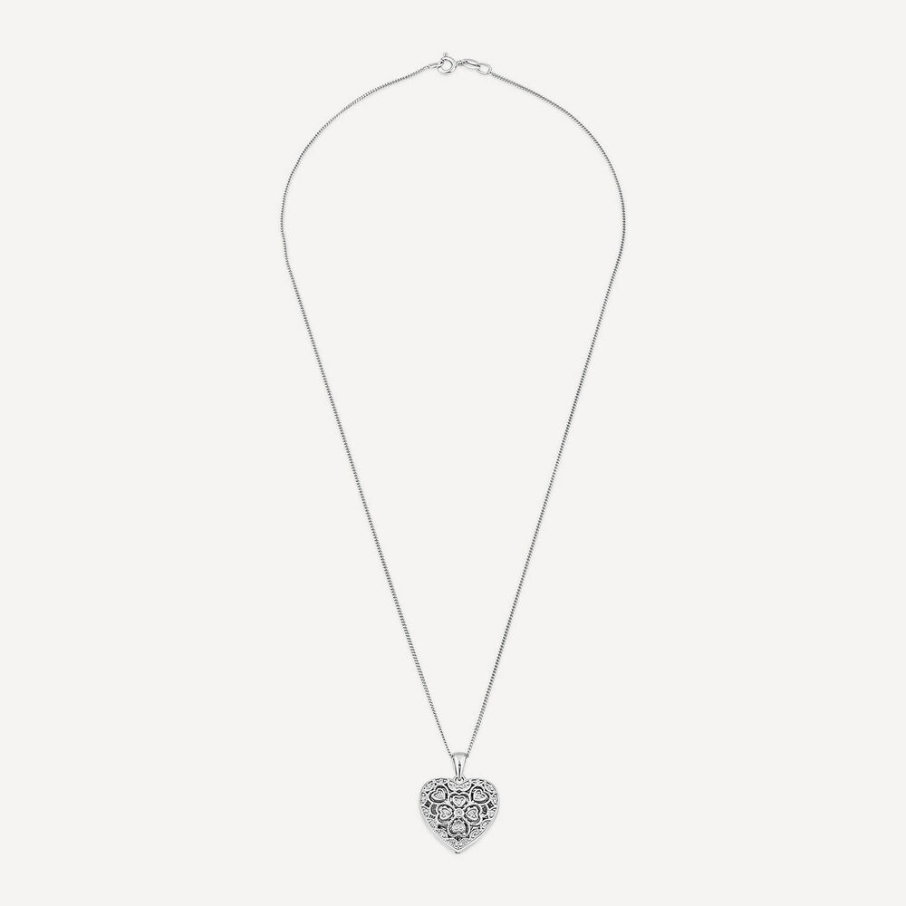 Sterling Silver Small Cubic Zirconia Antique Design Heart Locket Pendant image number 3