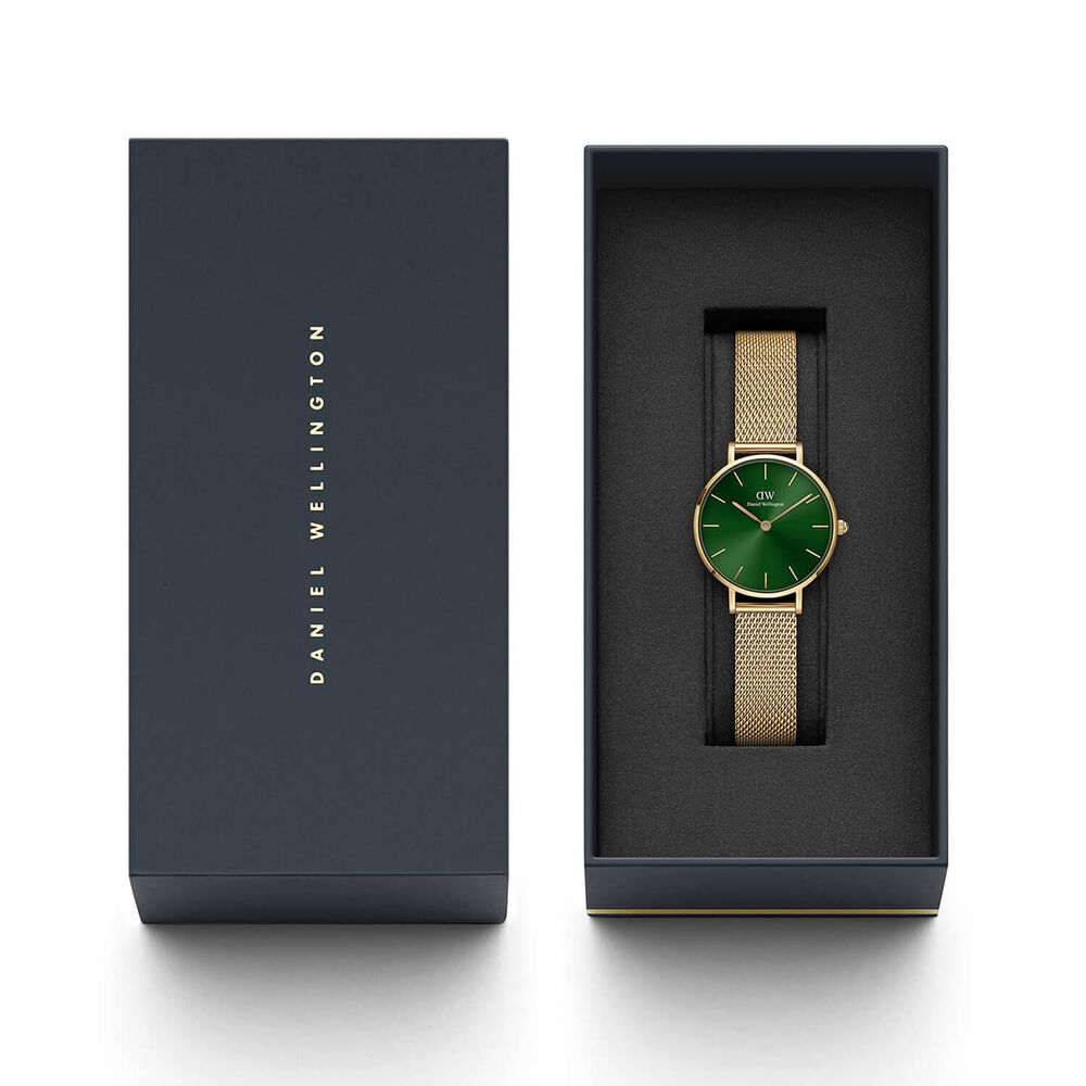 Daniel Wellington Petite Emerald 28MM Green Round Dial Yellow Gold PVD Case Mesh Bracelet Watch image number 2